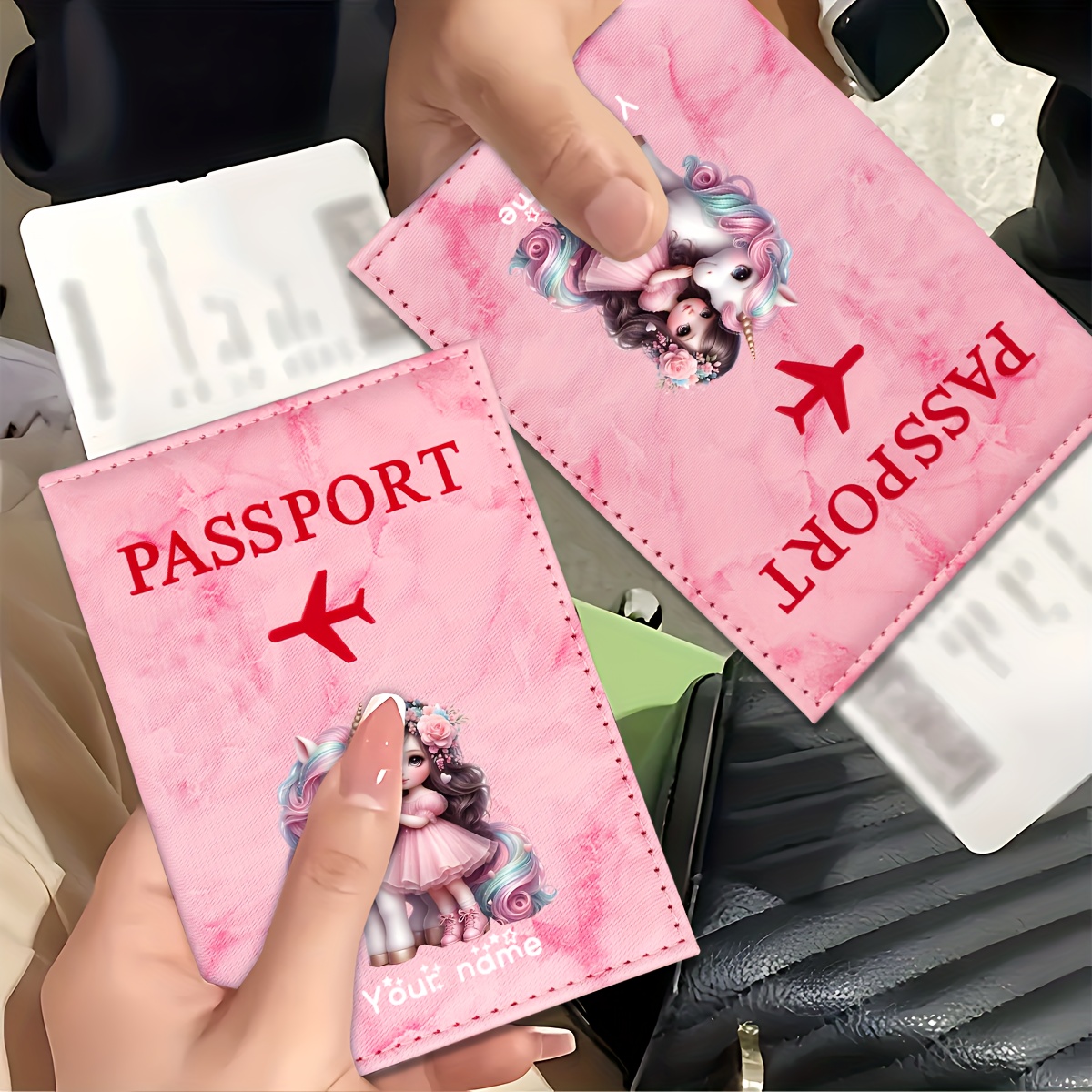 Travel Accessories For Plane - Unicorn Girl Pattern PU Passport Holder