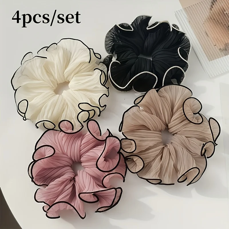 Travel Accessories Gear - 4Pcs/Set Elegant Fringed Fabric Scrunchies -
