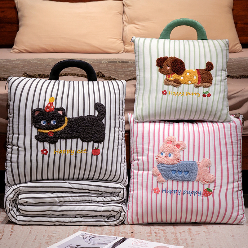 Travel Accessories Gifts - Cartoon Striped Pillow Blanket 2-in-1 Air