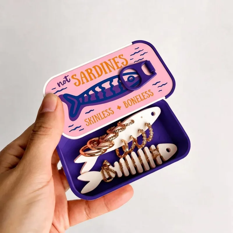 Cute Sardine Tin Shaped Mini J - Accessories Travel Jewelry Box 评论和价格