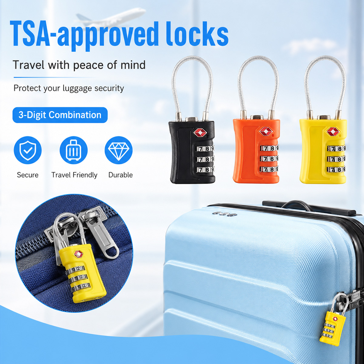 TSA Approved Luggage Lock 3 Di - Cable Lock Combination 评论和价格