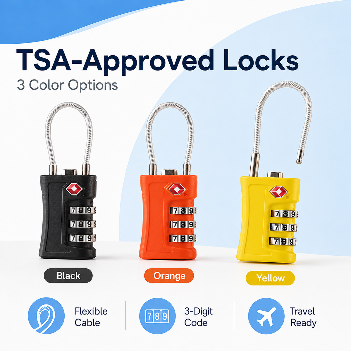 TSA Approved Luggage Lock 3 Di - Cable Lock Combination 评论和价格