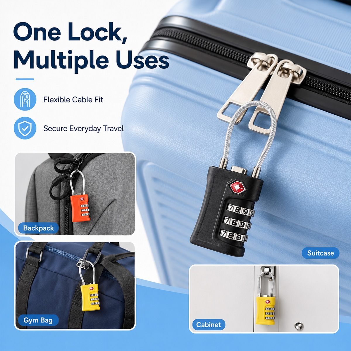 TSA Approved Luggage Lock 3 Di - Cable Lock Combination 评论和价格