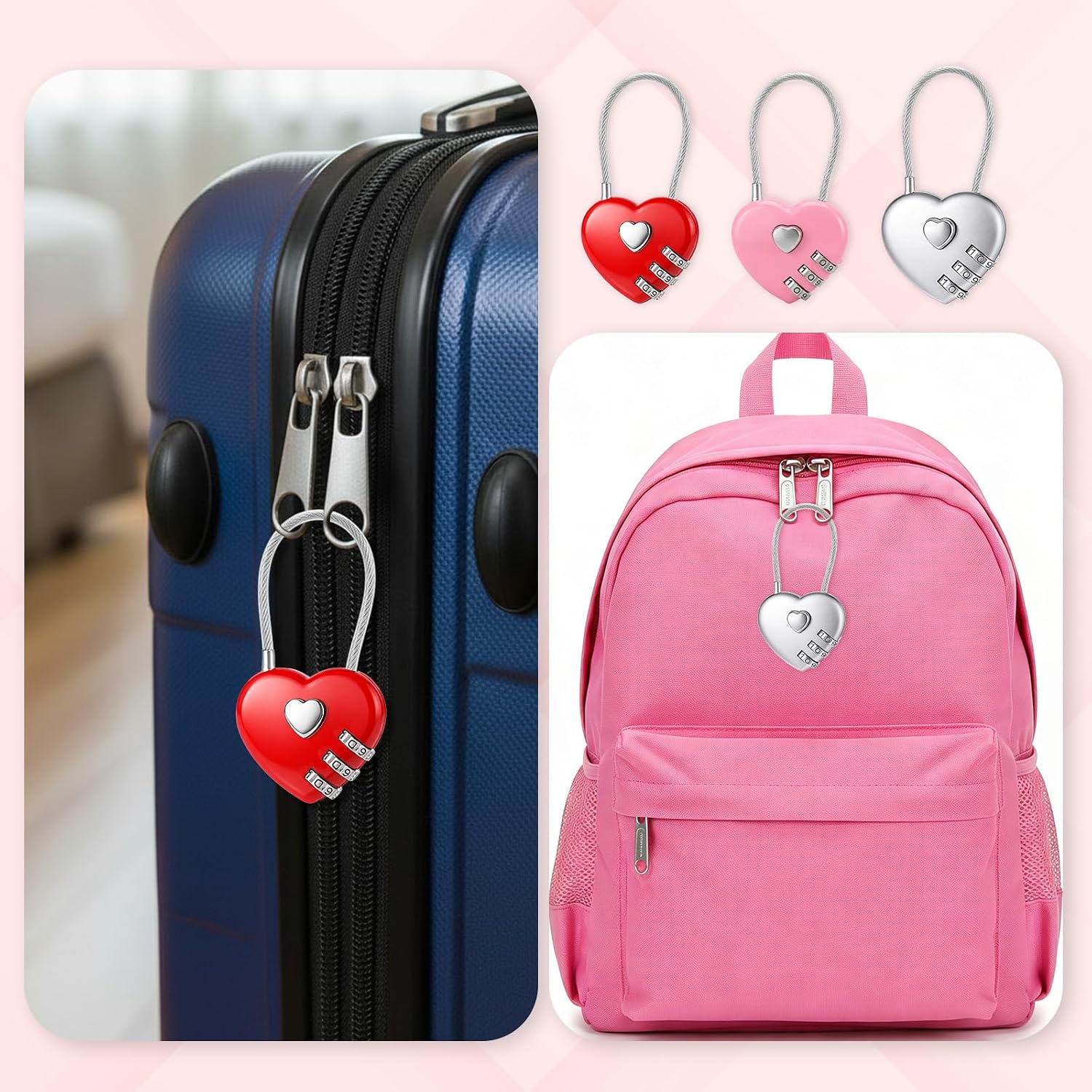 Pink Heart-Shaped 3-Digit Comb - Cable Lock Combination 评论和价格