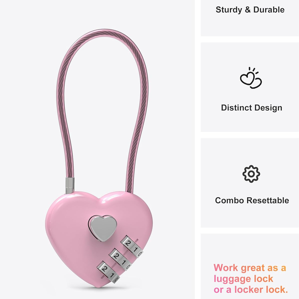 Pink Heart-Shaped 3-Digit Comb - Cable Lock Combination 评论和价格