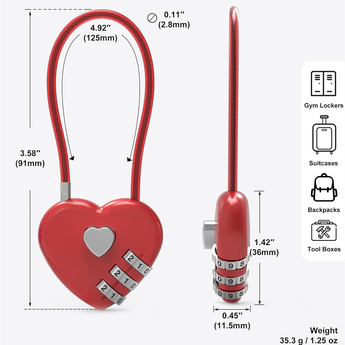 Pink Heart-Shaped 3-Digit Comb - Cable Lock Combination 评论和价格