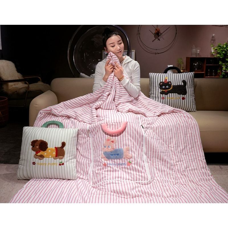 Cartoon Striped Pillow Blanket - Travel Accessories Gifts 评论和价格