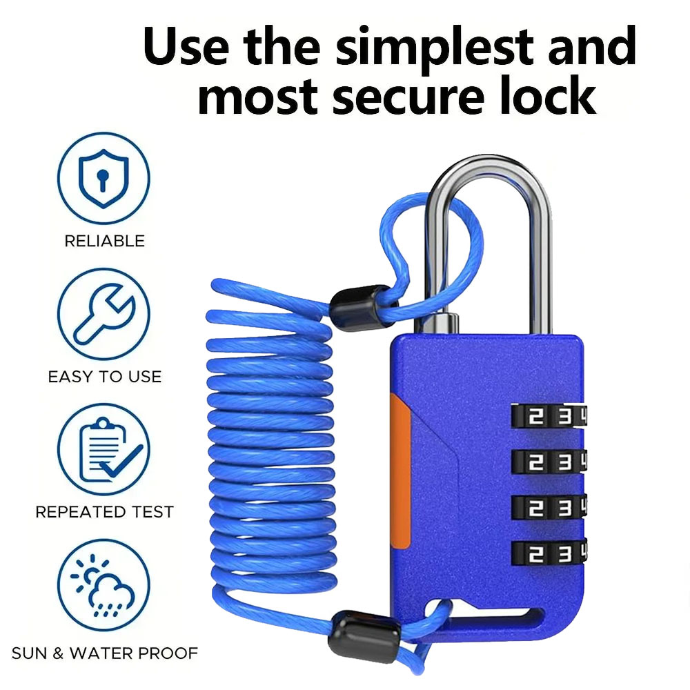 4 Digit Combination Padlock wi - Cable Lock Combination 评论和价格