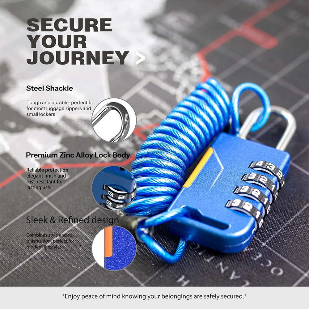 4 Digit Combination Padlock wi - Cable Lock Combination 评论和价格